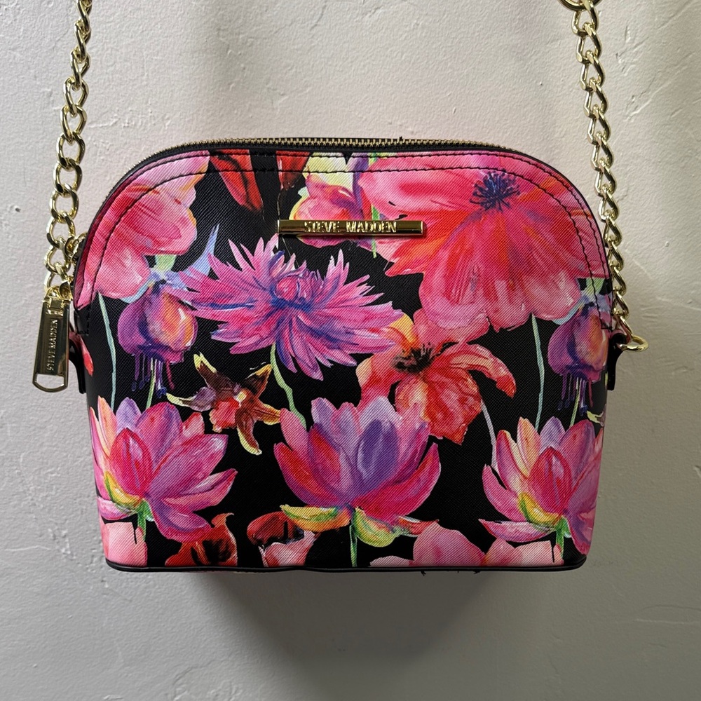 Steve Madden Vibrant Floral Crossbody Bag - Pink and Black